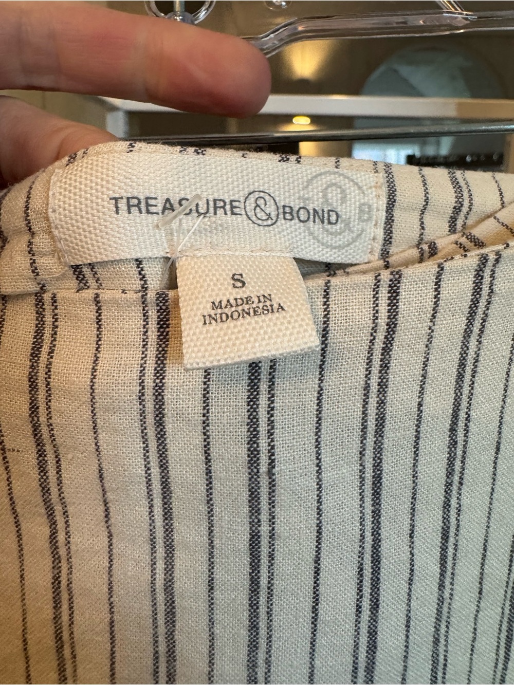 Treasure & Bond Cream Pinstripe Linen Blend Midi Skirt with Front Slit - Picture 4 of 8